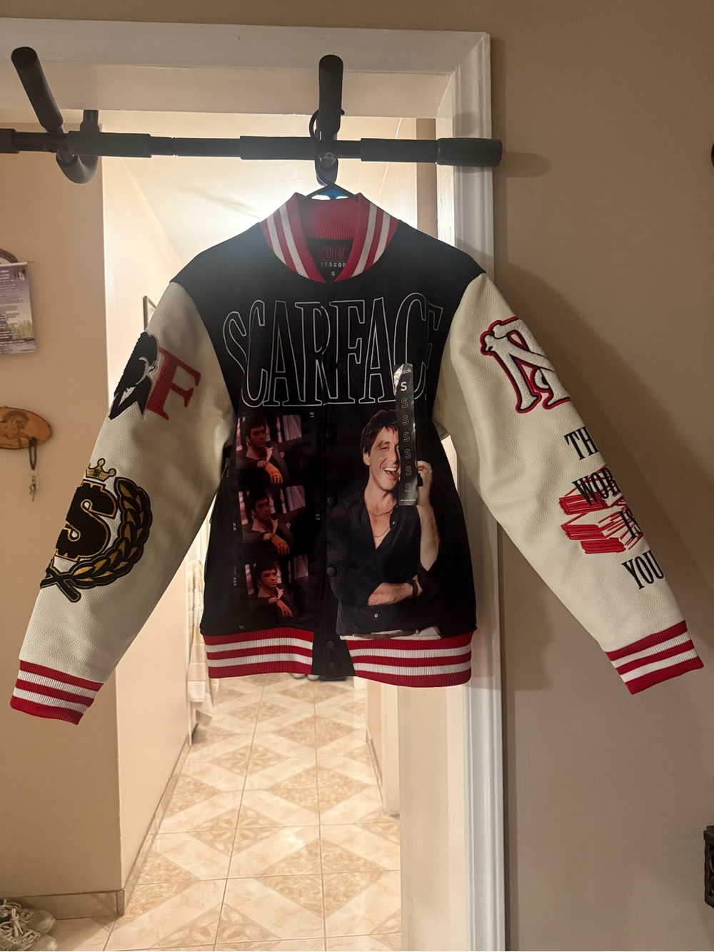 New Mens Small Scarface Reason Varsity Jacket Deadstock Rare Black White Red
